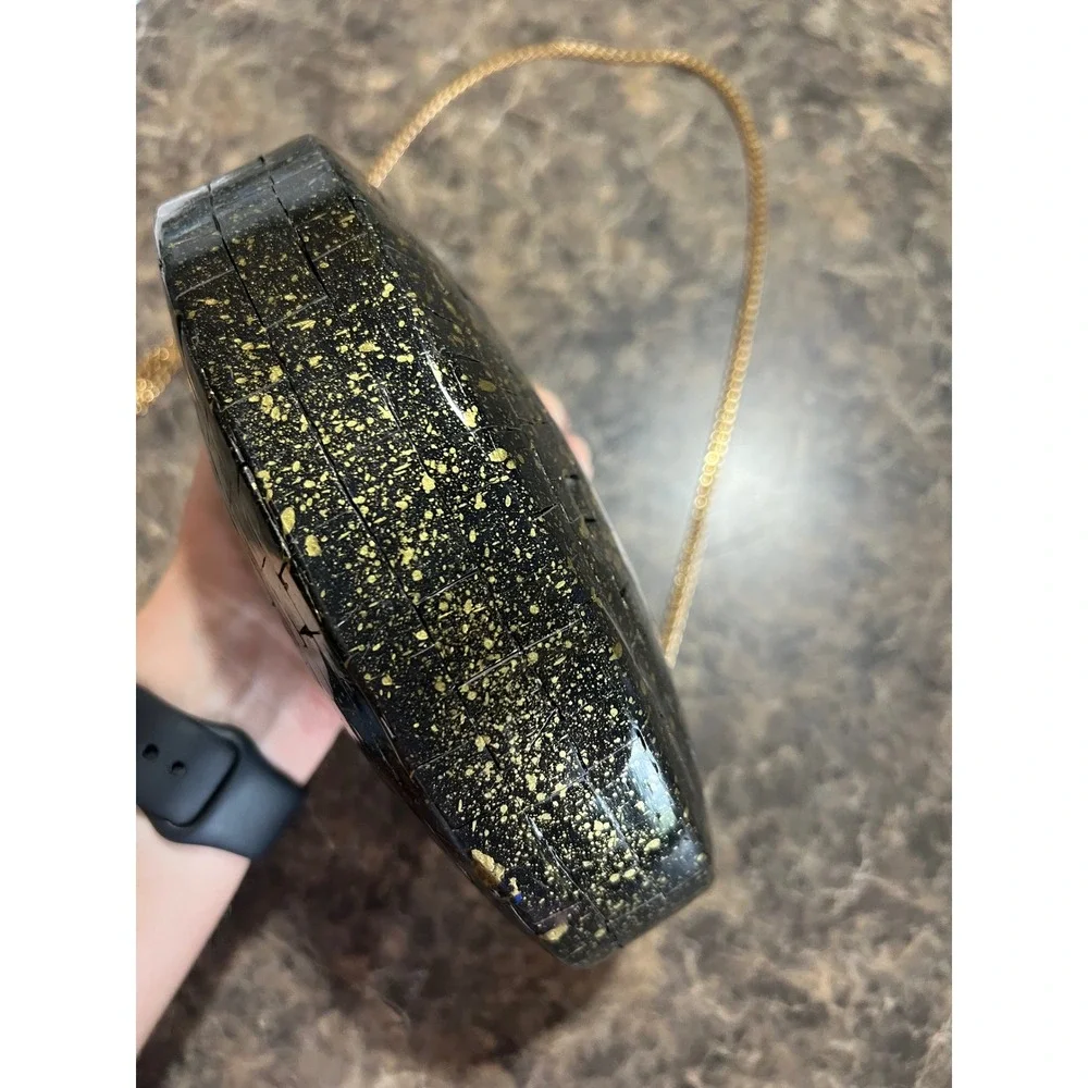 Ramla Handmade Black Gold Elegant Mosaic Tiled Crossbody Clutch Bag Art Deco
